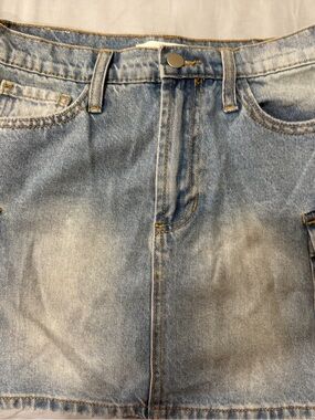Altar'd State Light Blue Denim Skirt with Contrast Stitching